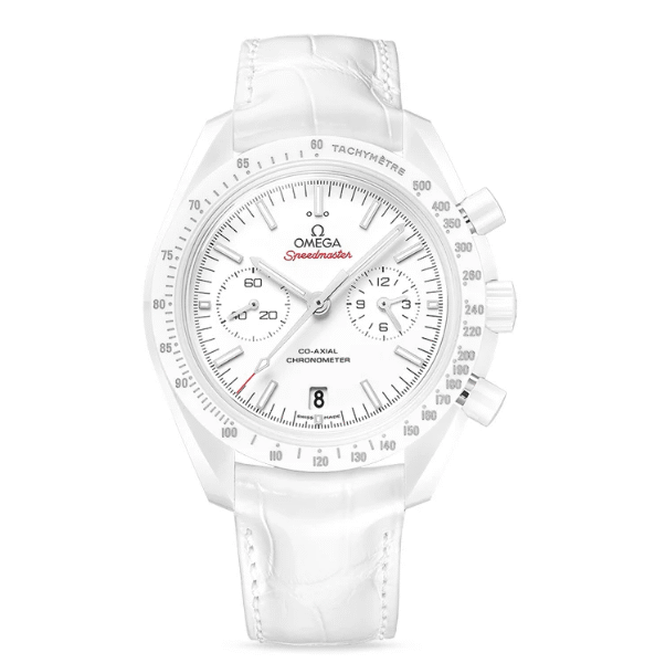 Speedmaster Dark Side of the Moon 44.25 mm, white ceramic on leather strap