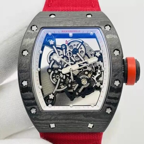 RM055 Skeleton Dial Black Bezel Red Canvas Strap RMS RMUL2