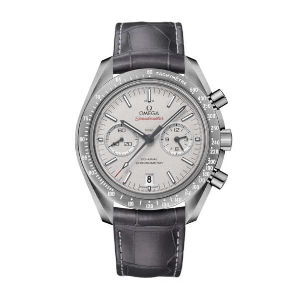 Speedmaster Dark Side of the Moon 44.25 mm, grey ceramic on leather strap with foldover clasp