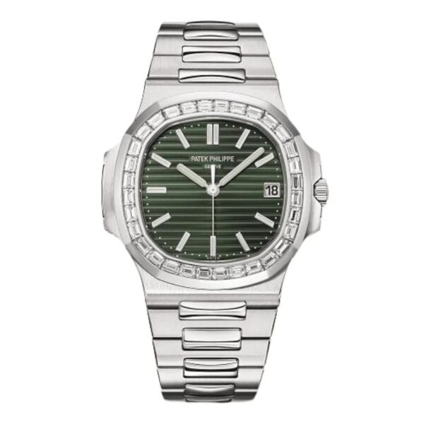 Nautilus 5711/1300A-001 Stainless Steel Green Dial Diamond Bezel