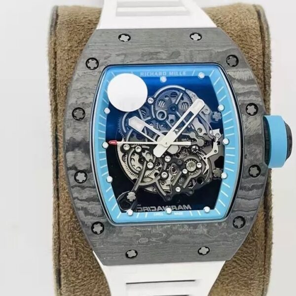RM055 Skeleton Blue Dial Black Bezel White Rubber Strap ZF RMUL2