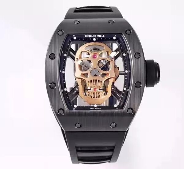 RM 52-01 Skull Golden Dial Black Bezel Black Rubber Strap JB Tourbillon